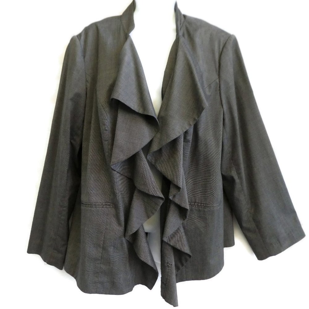 Lane Bryant Gray Blazer Waterfall Front Pockets Belted Stretch Hook Eye 22